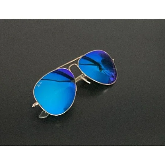 Ray-Ban RB 3025 112/17 58-14 Aviator Large Metal Gold Sunglasses Blue Mirror - Picture 9 of 10